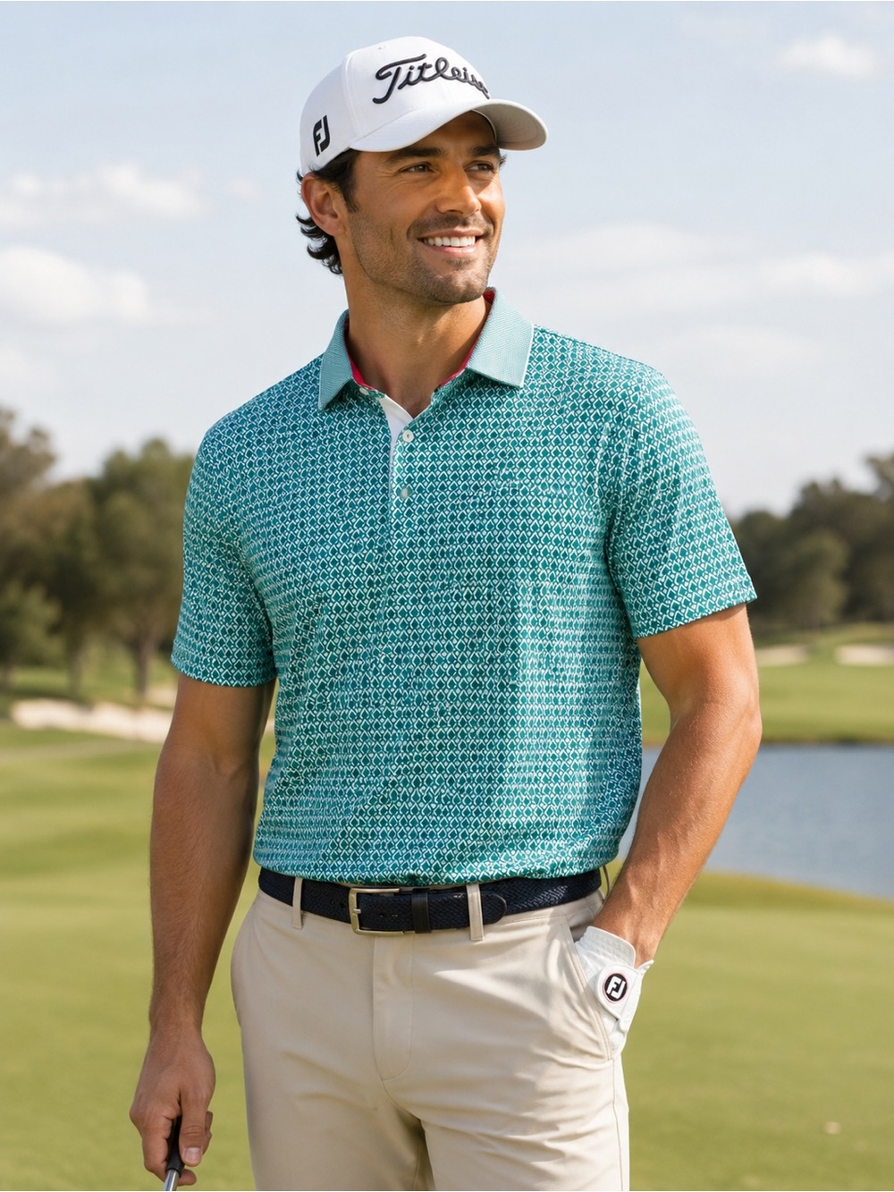 Kenneth Cole Teal Geometric Golf Polo